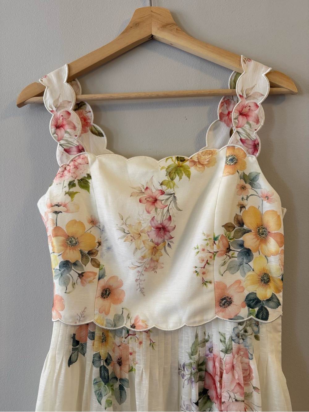 Xena Watercolor Flora Embroidery Strap Dress in Silk-Linen *NEEDS NEW ZIPPER* - Picture 2 of 10